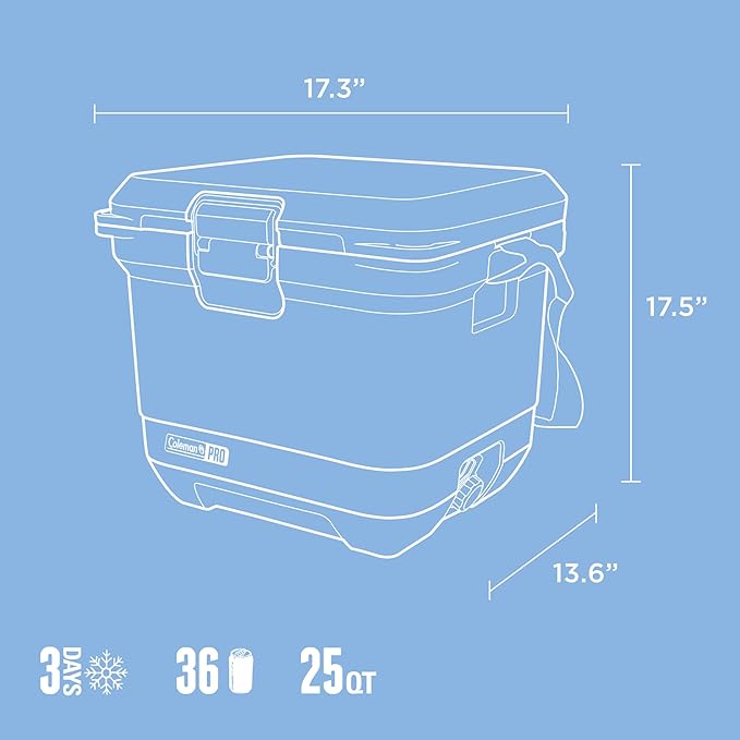 Coleman Pro 25qt Ultra-Light Premium Hard Cooler, Extra-Thick Insulation Keeps Ice up to 3 Days, 36-Can Capacity