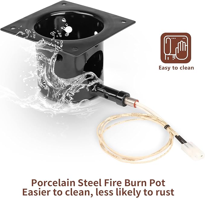 Fire Pot Burn Pot and Hot Rod Ignitor Kit Replacement for Traeger, Pit Boss and and Camp Chef Pellet Grill/Smoker Parts - Heavy Duty Black Enamel Fire Pot with Ash Remover, Screws and Fuse