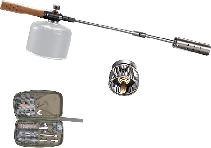 CAMPINGMOON Camping Grill Torch Dual Fuel Head Flame Adjustable for Charcoal Starter with Storage Case MT-3955/I-1010 (Propane + Isobutane)