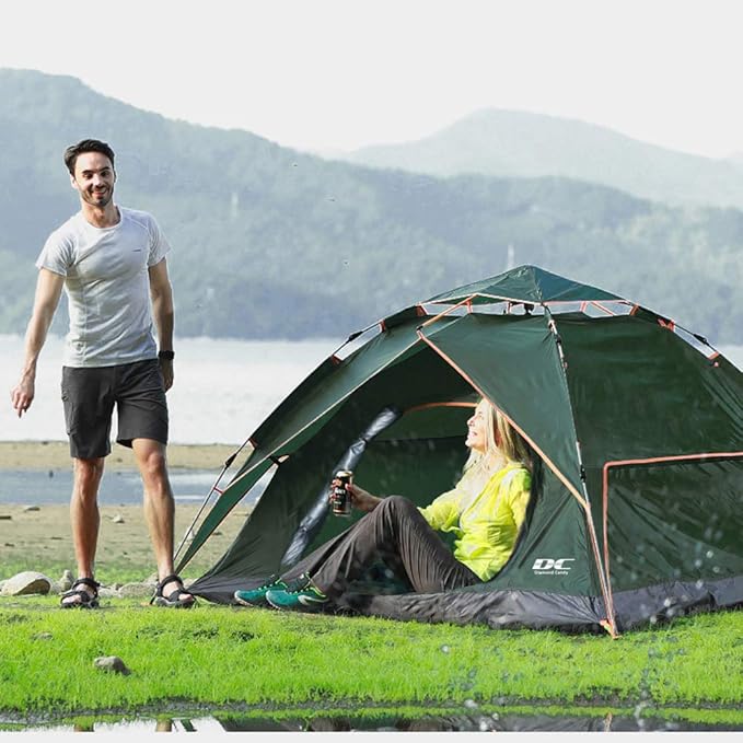 Diamond Candy Pop Up Tents for Camping 2-3 Person, 3000mm Waterproof Tent, Instant Setup in 60 Seconds, 2 Ventilated Mesh Doors, 8x7 ft Sun Shelter