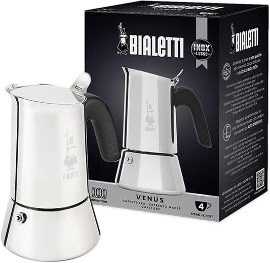 Bialetti - New Venus Induction, Stovetop Coffee Maker, Suitable for all Types of Hobs, Stainless Steel, 4 Cups (5.7 Oz), Silver