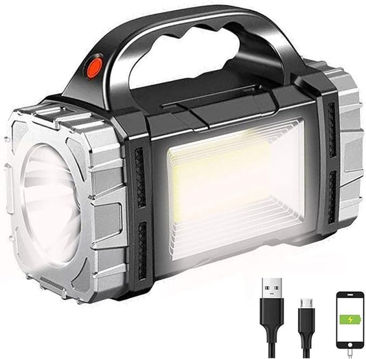 Solar Rechargeable LED Spotlight Searchlights, Super Bright 7000LM Handheld LED Searchlight, Multi-functional Portable Lamp Camping Lantern Flashlight, 8 Light Modes, Power Bank, IPX4 Waterproof