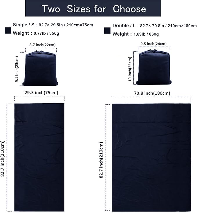 Sleeping Bag Liner, Lightweight Portable, Soft Travel and Camping Sheet, with Compact and Carry Bag, for Travel, Hotel