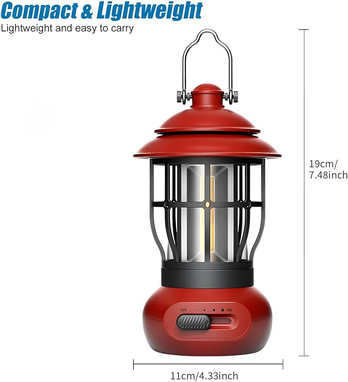 Camping Lamp, COB Lantern for Power Outage, Emergency Supplies, Suitable for Indoor and Outdoor, Portable Red