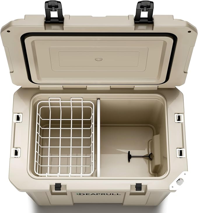 60 Quart Hard Cooler, Insulated Ice Chest Box Holds Ice for up to 6 Days, Portable Cooler with Nylon Rope Handles, Cup Holders, Double Latches for Camping Drink, Beach, Picnic, Fishing, Boat, Barbecue