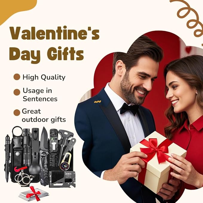 Survival Kit,13 in 1 Survival Gear and Equipment, for Dad, First Aid Kit with Survival Bracelets Emergency Blanket Tactical Flashlight for Camping Adventures