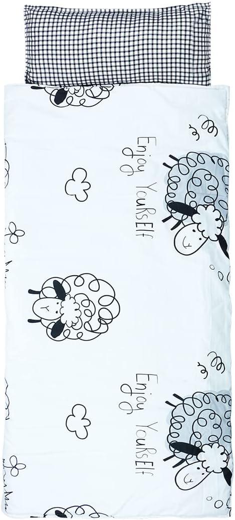 Toddlers Nap Mat with Removable Pillow and Soft Blanket, Lightweight Daycare Preschool Kindergarten Sleeping Bag, Travel Slumber for Kids Girls Boys