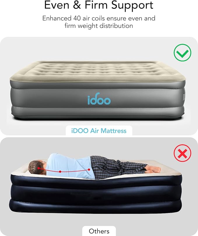 iDOO Air Mattress Queen with Built in Pump, Inflatable Mattress Queen Size, 18" Raised Blow up Mattress for Camping, Guests, Portable & Waterproof Air Bed, Colchon Inflable