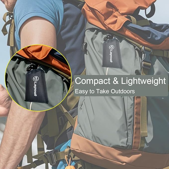 Outdoor Pocket Blanket, 55"x39" Packable Compact Lightweight Small Picnic Blanket, Water Resistant Fast Dry Ground Cover for Beach Concert Festival Camping Hiking, Stakes Included (Black)