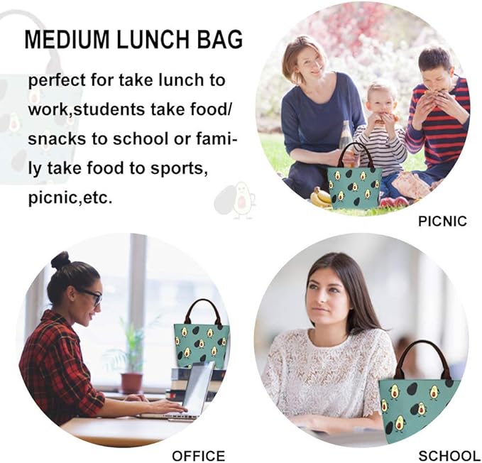 E-Clover Lunch Box for Women Insulated Lunch Bag Reusable Lunchbox Cooler Bags for Office Work Beach Travel Avocado Gifts