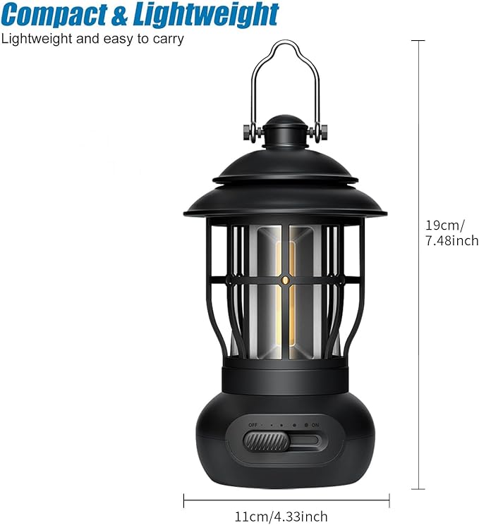 Camping Lamp, COB Lantern for Power Outage, Emergency Light, Suitable for Indoor and Outdoor, Black