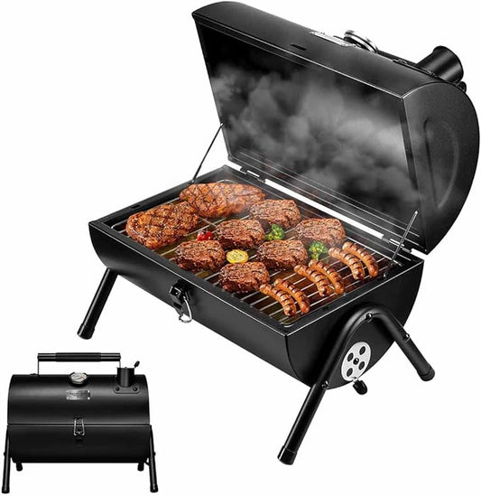 MAISON HUIS Adjustable Portable Charcoal Grill Multi-functional Metal Small BBQ Smoker for Outdoor Hiking(Black)