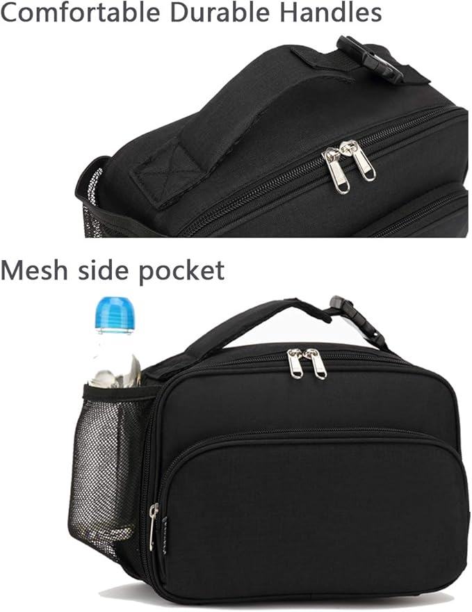 FlowFly Kids Lunch box Insulated Soft Bag Mini Cooler Back to School Thermal Meal Tote Kit for Girls, Boys,Black