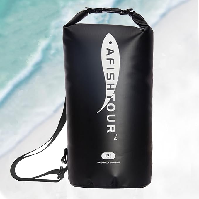 Waterproof Floating Dry Bag for Men Women - 12L Roll Top Sack Keeps Gear Dry with Shoulder Strap for Kayaking, Rafting, Boating, Swimming, Camping, Hiking, Beach, Fishing (Black)