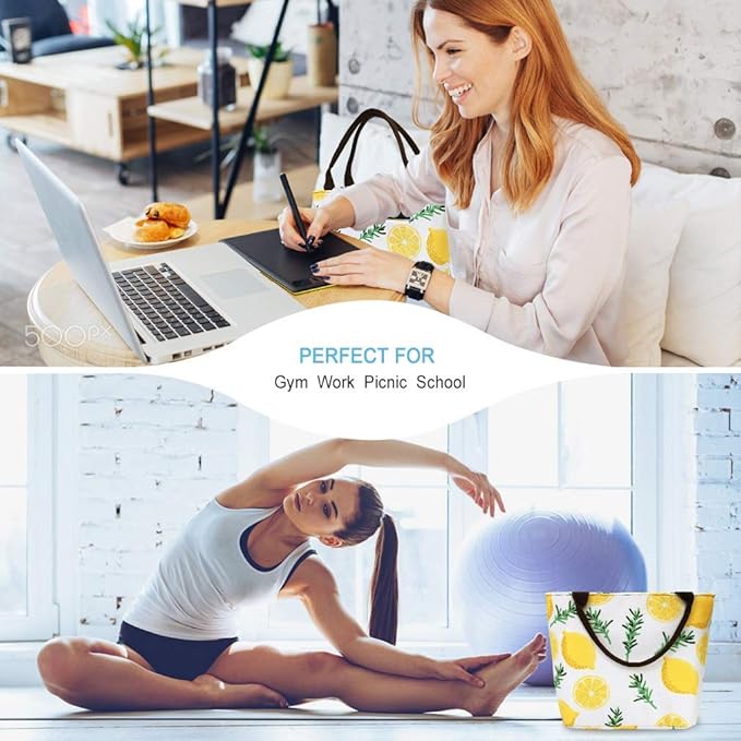 E-Clover Lunch Box for Women Insulated Lunch Bags Cute Lunchbox Cooler Bag for Office Work Picnic Beach Lemon Gifts Hawaii Yellow White