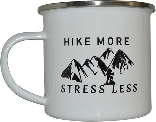 Rogue River Tactical Funny Camp Mug Enamel Camping Coffee Cup Gift Hike More Stress Less Camping Gear