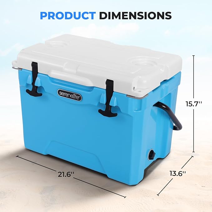 SereneLife Ultra-Tough 25 Quart Rotomolded Cooler Box, Holds Upto 36 Cans, Keeps Ice Up to 5 Days, Heavy-Duty Insulated Portable Ice Chest Box, Ideal for Travel, Camping, Beach, and Outdoor Adventures