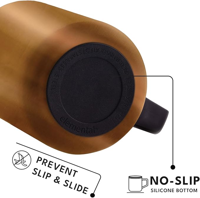 Elemental Insulated Coffee Mug - Triple-Wall Stainless Steel Summit Travel Cup for Hot and Cold Drinks - Thermal Coffee Mug with Lid and Handle for Camping, Office & Travel 16oz - Copper