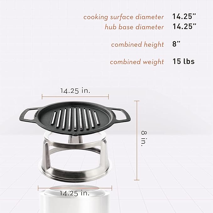 Solo Stove Ranger Grill Top and Hub, Cast Iron Cooktop with Stainless steel Hub for 6.5” Elevation, Addition for Ranger Fire Pit, Weight: 15lbs, Diameter: 14.25"