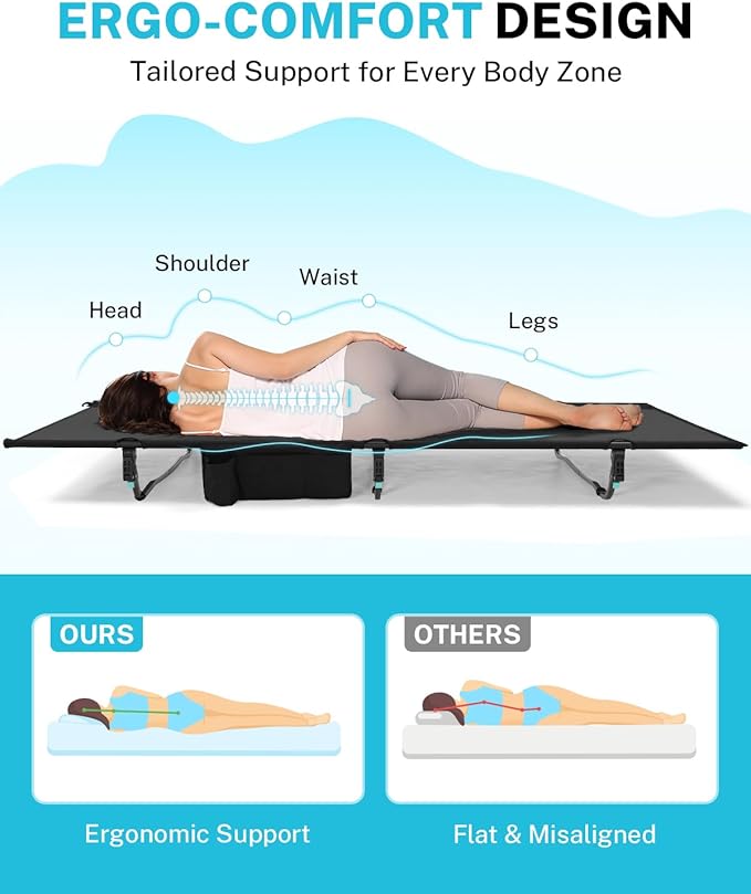Gonex 31.5" Extra Wide Camping Cot with Breathable Mesh Fabric Supports 350lbs, Portable Ultralight Folding Cot Bed for Adults Travel, Beach, Home, Sleeping (Mesh)