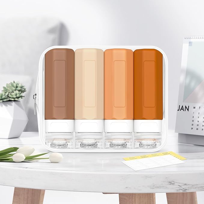 Redfly Travel Bottles for Toiletries, 3oz Tsa Approved Travel Size Containers, BPA Free Leak Proof Squeezable Containers for Toiletries, Silicone Refillable Essentials for Shampoo Conditioner Apricot