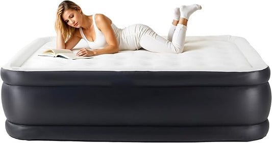 YSSOA Queen Camping Air Mattress with Built-in Electric High-Speed Pump, 16" Bed Height, Comfort Blow Up Inflatable Airbed with Carrying Bag for Travel & Home Guests, Waterproof Foldable Portable