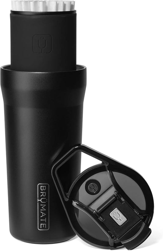 BrüMate Pour Over 20oz Insulated Travel Coffee Mug | 2-in1 Travel Coffee Maker with 100% Leak Proof Lid | Insulated Coffee Tumbler | Travel & Camping | Comes with Filter Dripper (Matte Black)