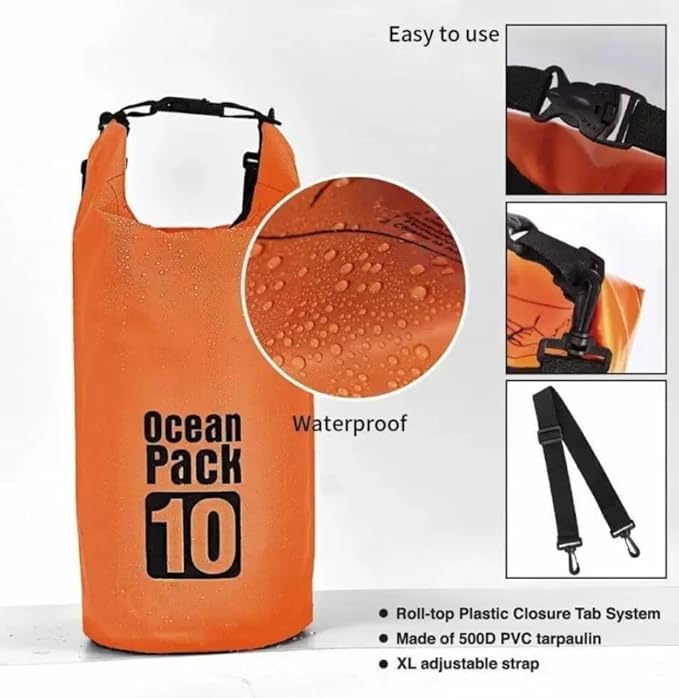 Waterproof Dry Bag 10L Custom PVC Sack Rafting Camping Hiking Backpack Kayak Sport Beach Gear Dry Bag (Orange)