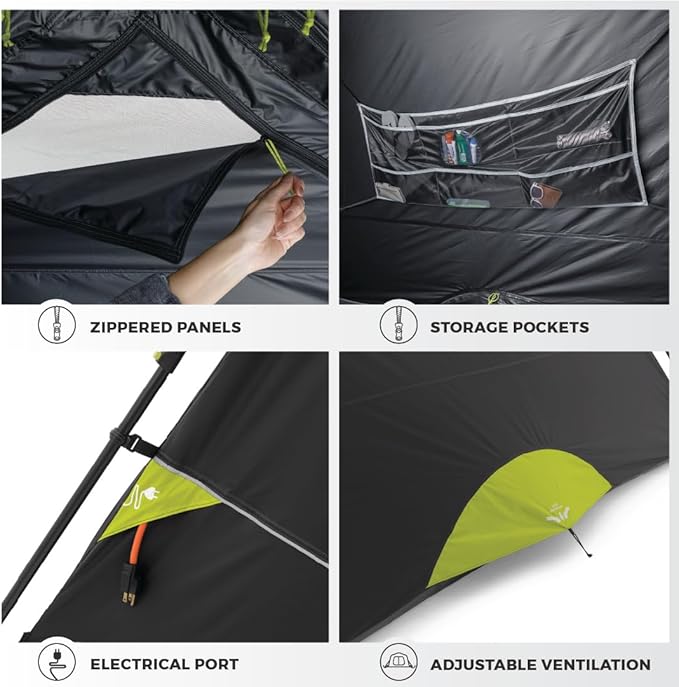 CORE Blackout Instant Cabin Tent | Large Family Pop Up Dark Room Tent with Easy Camp Setup | Included Storage Pockets for Outdoor Camping Accessories