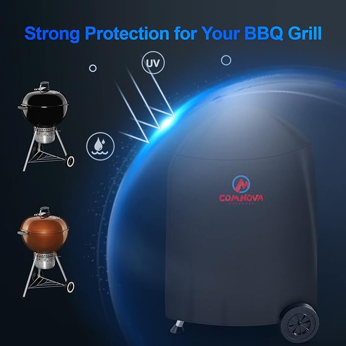 Comnova Charcoal Kettle Grill Cover - 600D BBQ Cover for Weber 18 Inch Charcoal Grill, Heavy Duty Waterproof Cover for Weber 18 Inch Original Charcoal Kettle, Cuisinart 18 Inch Kettle Grill and More