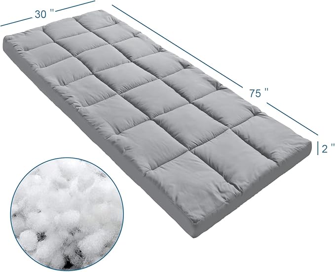 Navy Cot Mattress Topper - Quilted Pads for Camping, 75"x30" for Camp Cot/Rv Bunk/Narrow Twin Beds