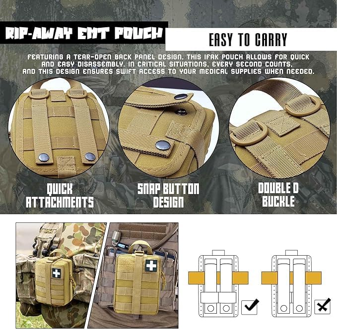 Ifak Trauma Kit, 74 Piece Upgrade Tactical First Aid Supplies, Molle Ifak Pouch Rip Away Refill Supplies for Survival Camping Hiking Travel