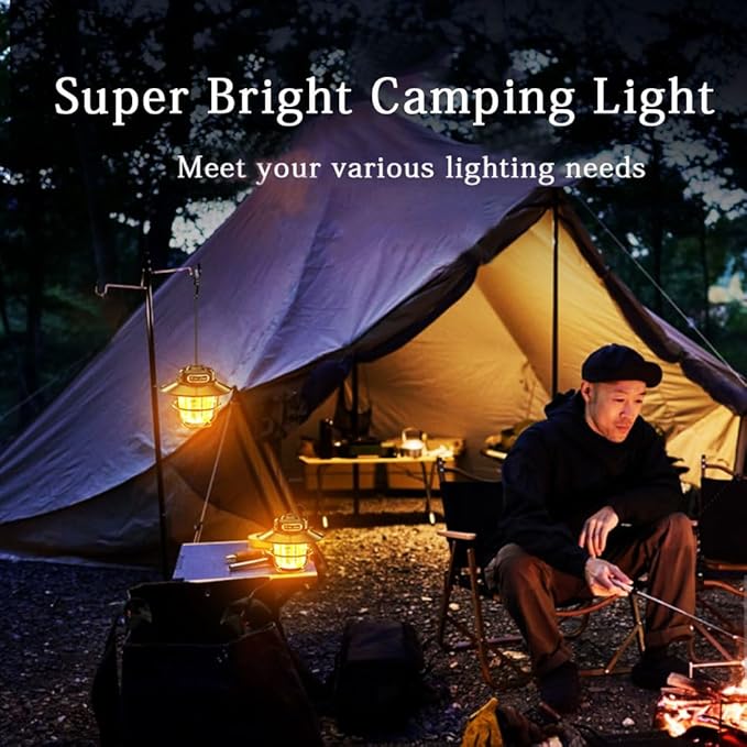Camping Lantern, Portable Camping Light, Rechargeable Lanterns 4 Light Modes(1300-6500K), Adjustable Brightness, Waterproof Tent Lantern LED Lanterns for Power Outages, Camping, Fishing