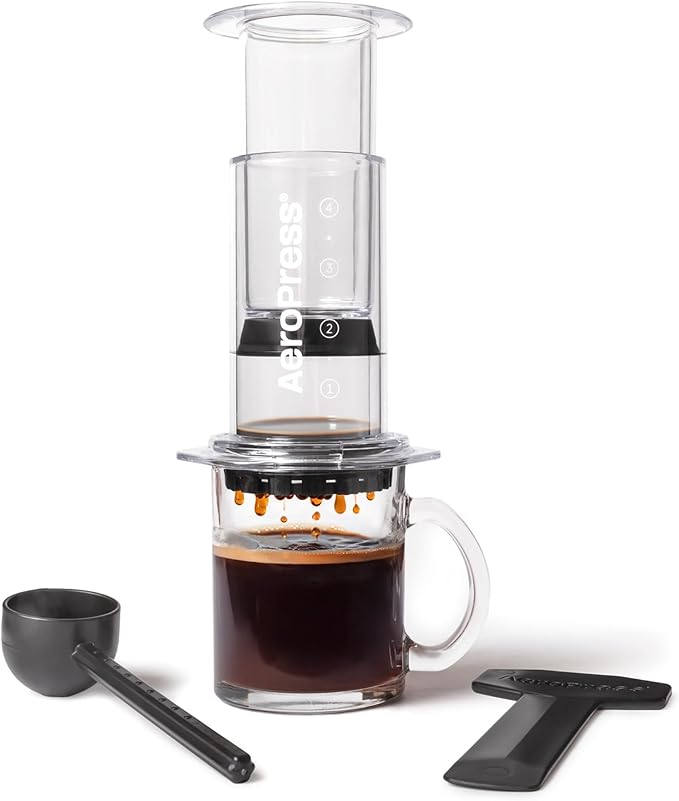 AeroPress Clear Coffee Press - All-in-One French Press, Pour-Over & Espresso Style Manual Brewer, 2 Min Brew for Less Bitterness, More Flavor, Small Portable Coffee Maker, Travel & Camping