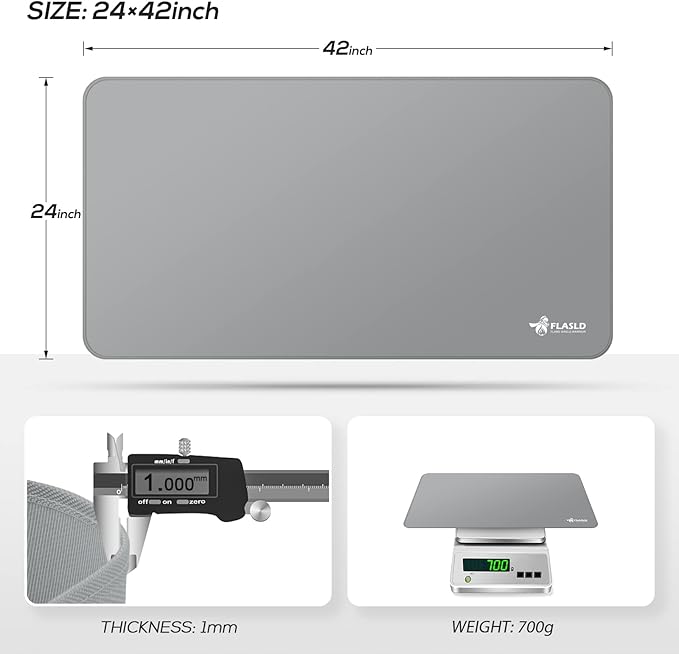 FLASLD Multi-Purpose Fireproof 24 X 42 inches Floor Mat for Indoor or Outdoor Use, Grill Pad for Fireplace, Kitchen Stove, CookTop and Hearth, Premium Deck and Patio Grill Mat, Silver Gray