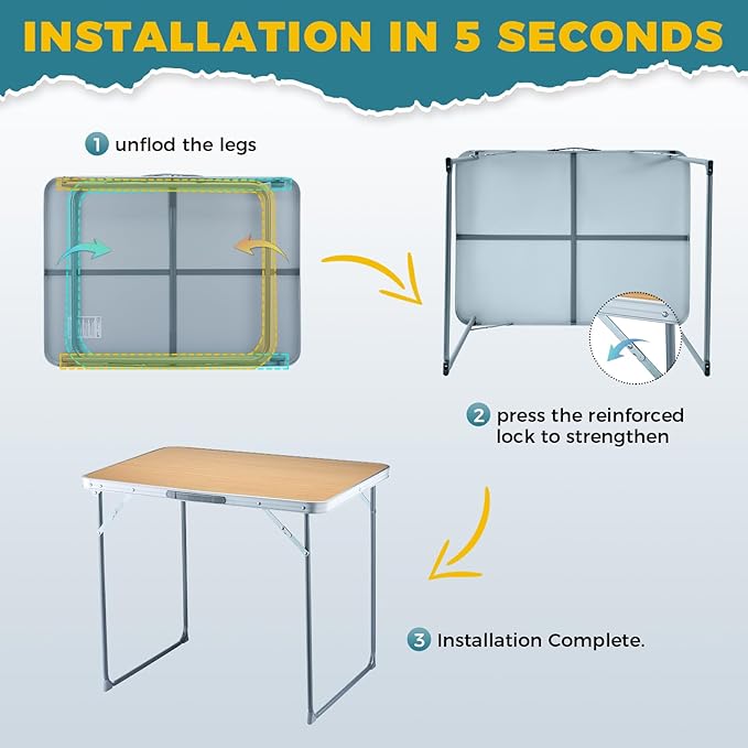 FUNDANGO Small Folding Table, Portable Lightweight Picnic Foldable Card Tables with Carry Handle for Outdoor Hiking BBQ Beach Backyard