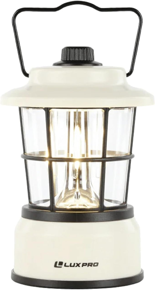 LUXPRO Retro LED Lantern - Battery-Powered Emergency Lantern - Water Resistant - Bright LED Lamp for Indoor & Outdoor Use - Use for Tents, Hiking or Hurricane Prep - Beige