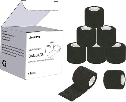 Cohesive Bandage 2” x 5 Yards, 8 Rolls, Self Adherent Wrap Medical Tape, Adhesive Flexible Breathable First Aid Gauze Ideal for Stretch Athletic. for First Aid Medical,Sports Injuries.(Black)