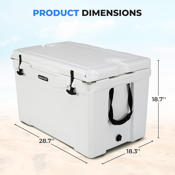 SereneLife 75-Quart Heavy-Duty Portable Cooler Box – Holds 63 Cans, 2L Bottles Upright – 5-Day Ice Retention – Rugged Ice Chest for Camping, Tailgating, Fishing, Beach & Outdoor Use (White)