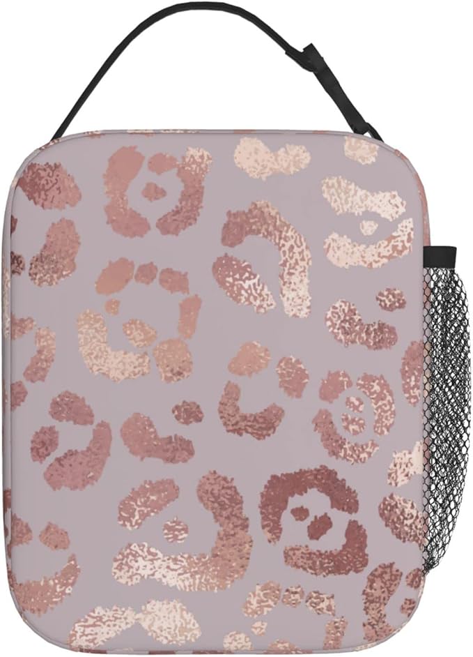 Rose Gold Leopard Lunch Box Reusable Insulated Lunch Bag Thermal Cooler Tote For Boys Girls Teen School Men Women Picnic Travel Hiking