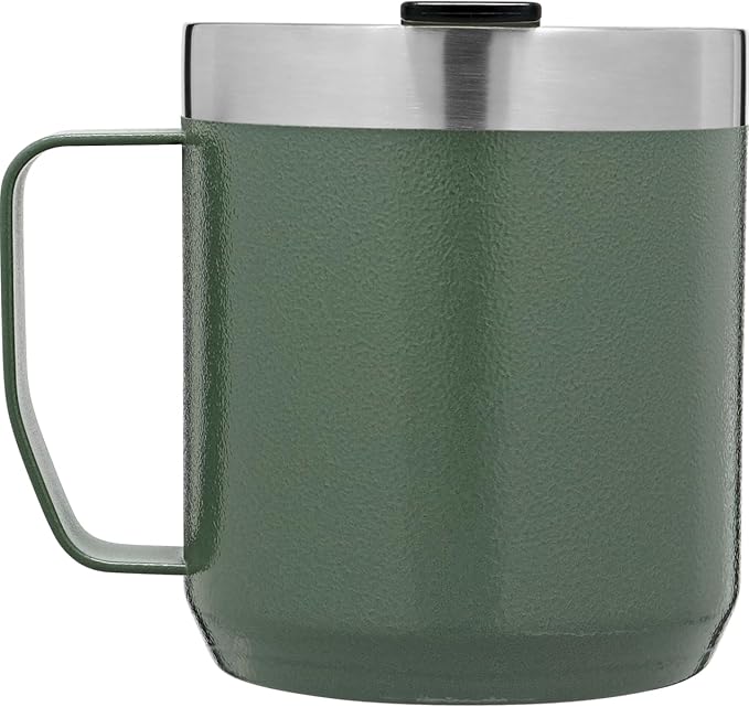 Stanley Stay-Hot Camp Mug 12 oz | Press Fit Drink Through Lid | Cup for Coffee, Tea and Drinks | Insulated Stainless Steel Coffee Mug | BPA-Free | Hammertone Green