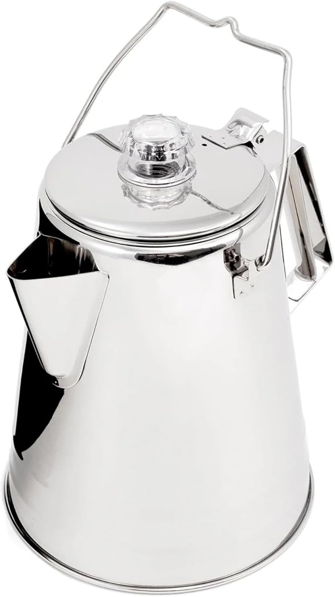 GSI Outdoors Percolator Coffee Pot I Glacier Stainless Steel Ultra-Rugged for Brewing Coffee Over Stove and Fire | Ideal for Group Camping, 28 Cup