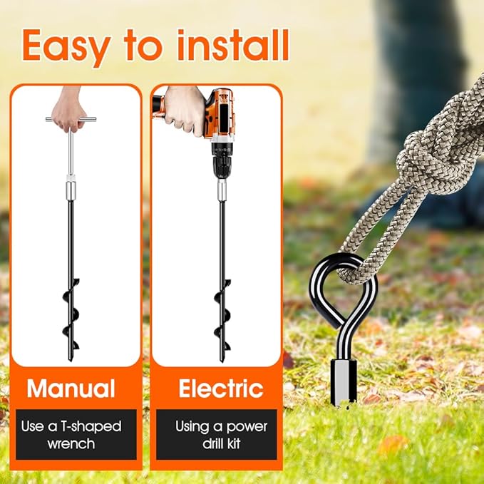 Ground Anchors, Trampoline Anchors Heavy Duty Screw in Ground Anchors 8Pack,Tent Stakes for Camping Tent, Trampoline, Canopies, Carports, Sheds, Swing Sets,14in Ground Anchors for High Winds, Black