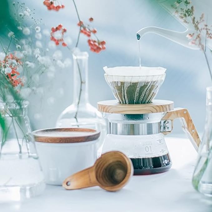 HARIO VDGR-01-OV V60 Heat Resistant Glass Transparent Coffee Dripper Olive Wood 01 Coffee Drip for 1-2 Cups