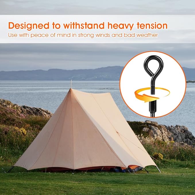 Ground Anchors, Trampoline Anchors Heavy Duty Screw in Ground Anchors 8Pack,Tent Stakes for Camping Tent, Trampoline, Canopies, Carports, Sheds, Swing Sets,14in Ground Anchors for High Winds, Black