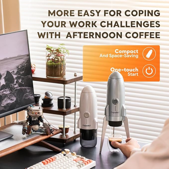 3 in 1 Portable Espresso Machine On the Go, Self-Heating Electric Espresso Maker, 19 Bar Mini Coffee Maker For Travel Camping & Hiking For Ground Coffee & N ESPRESSO/DolceGusto Pod, Bright White