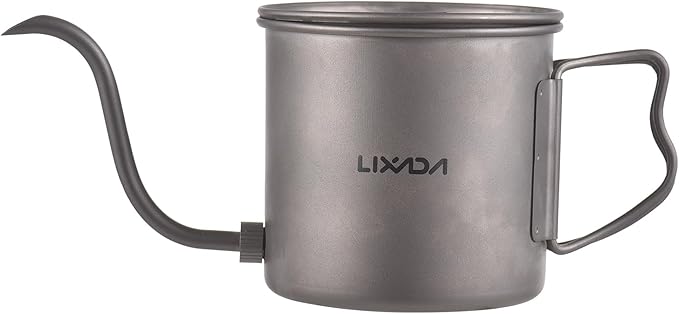 Lixada Titanium Coffee Pot, 13.5oz, Silver, Portable, Camping Coffee Pot with Removable Spout