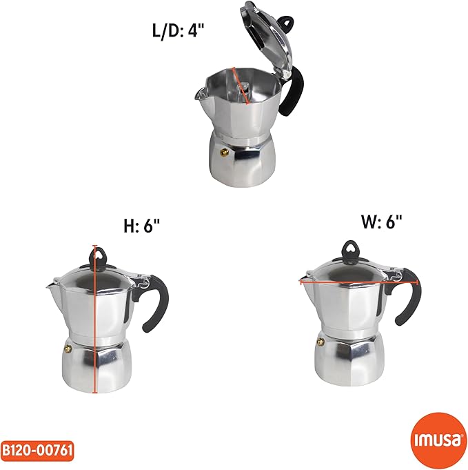 Imusa 3 Cup Stovetop Espresso Maker with Heart Shaped Knob, Silver