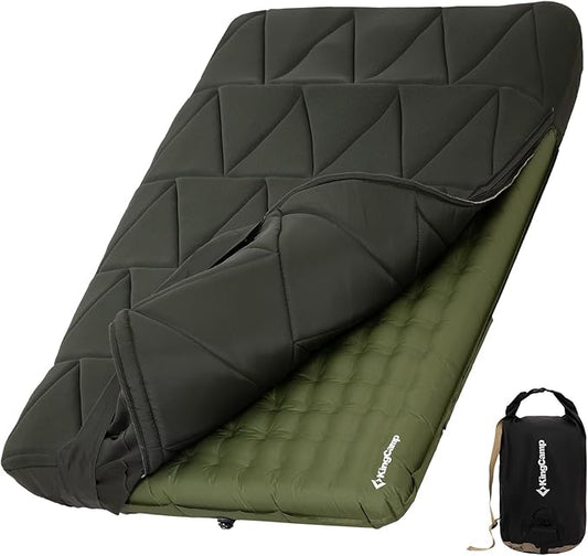 KingCamp Double Sleeping Pad, Inflatable Camping Mattress 2 Person with Removable Foam Cover & Pump Sack, Queen Sleeping Mat Camping Essentials for Outdoor Tent Car (Green)