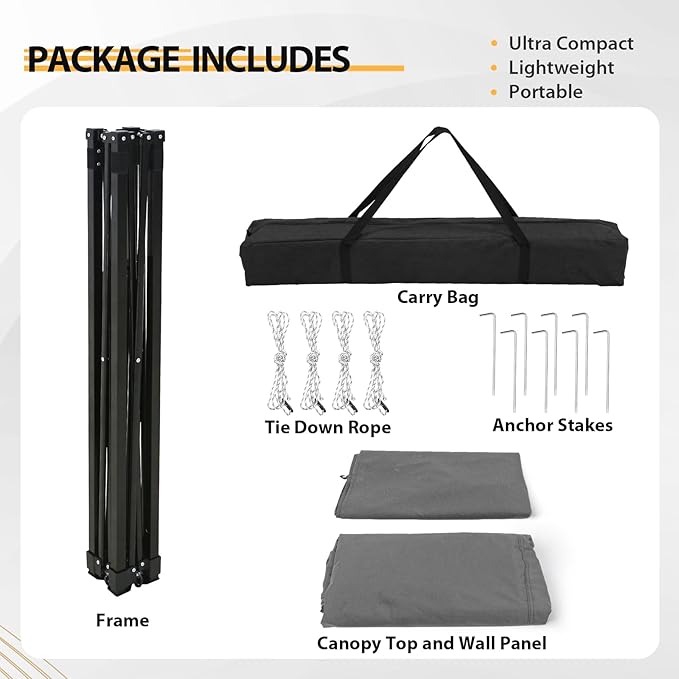 EAGLE PEAK Flex Compact 4x4 Pop-up Canopy Changing Room, Portable Privacy Dressing Room for Indoor Fashion Photoshoots, Camping, or Pool, Dark Gray